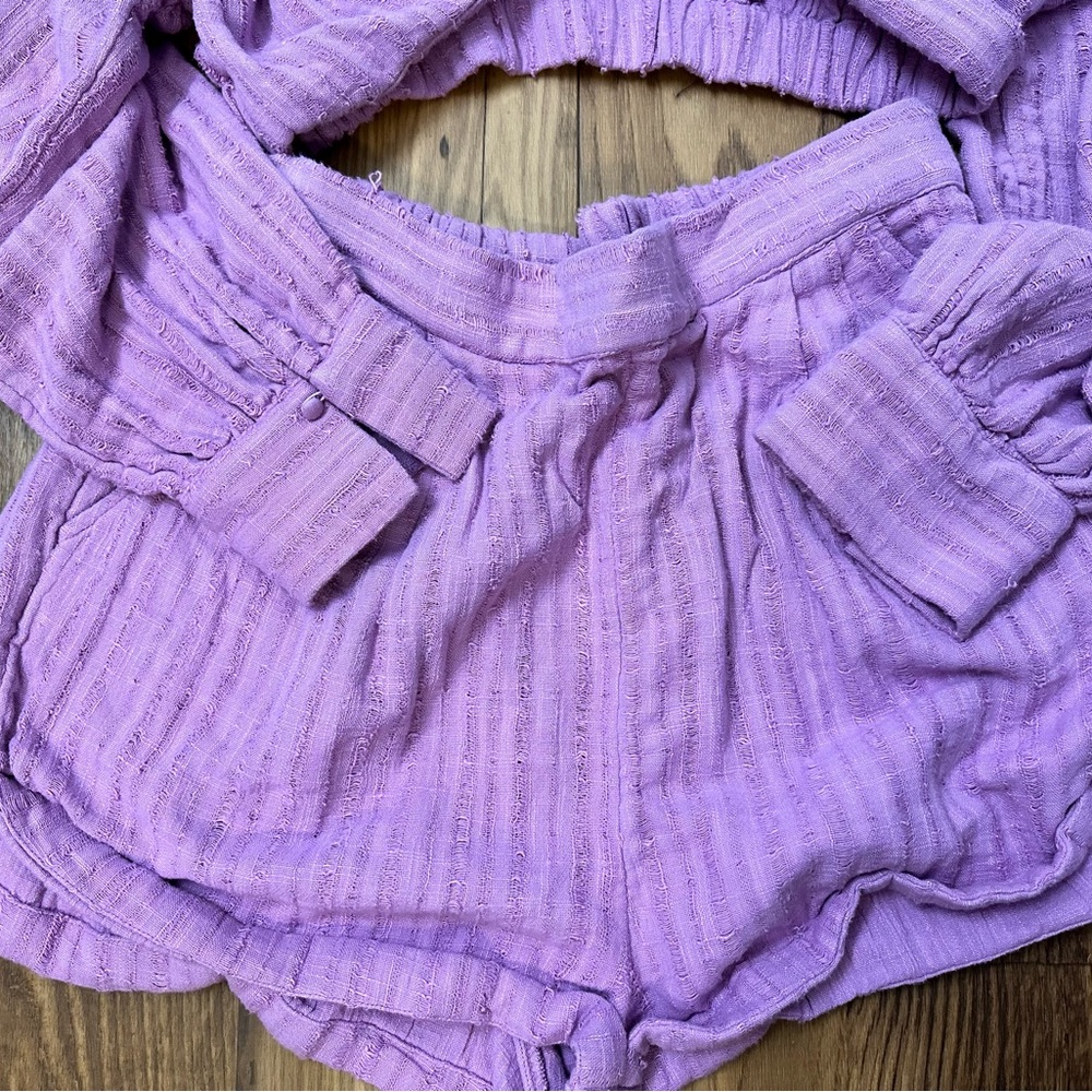 Free People Lavender Two-Piece Cropped Shirt & Shorts Set - Picture 6 of 7